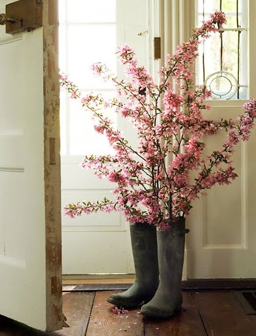 spring decor idea boot flowers