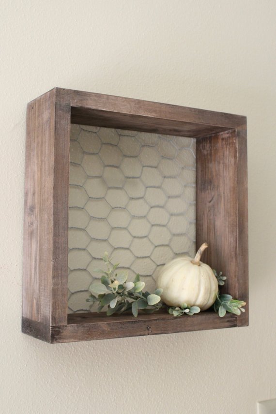 chicken wire farmhouse shelves