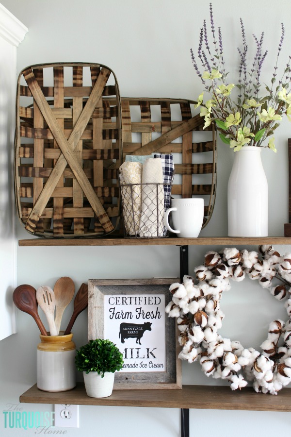 farmhouse shelf decor 