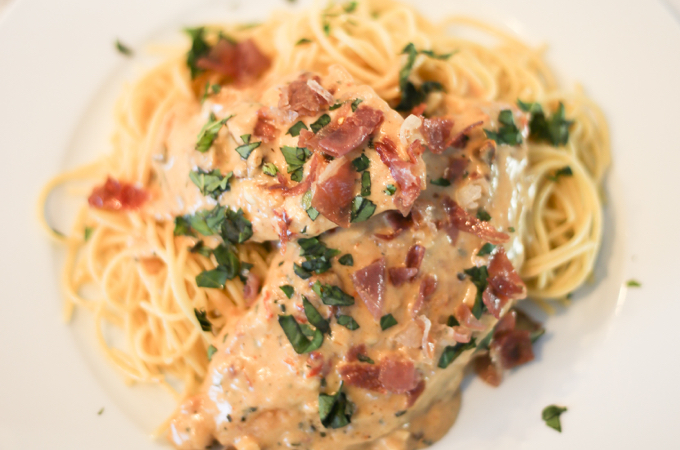 Creamy Sun Dried Tomato Chicken Pasta with Bacon - The Unlikely Hostess