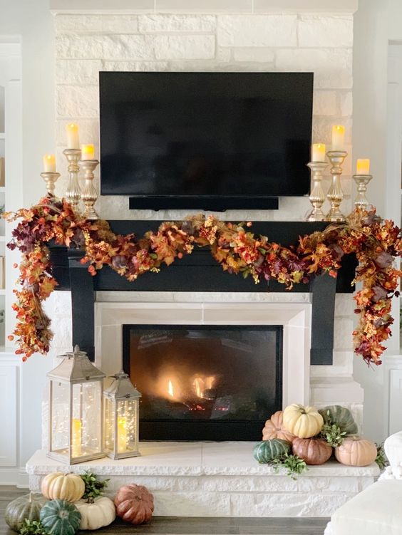 fall fireplace decorations