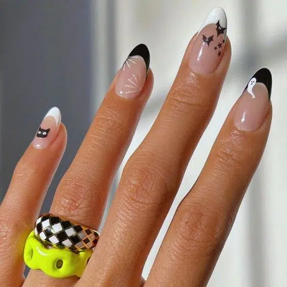 Black and white french tip Halloween nail design
