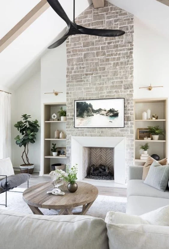modern farmhouse fireplace with built ins