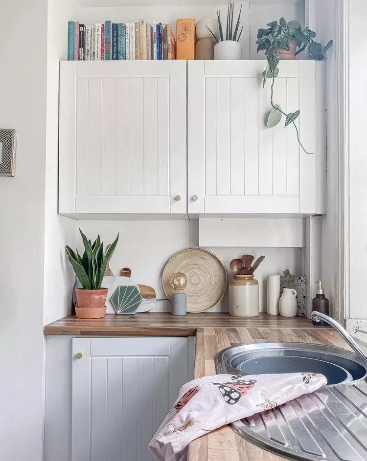 above kitchen cabinet decor idea