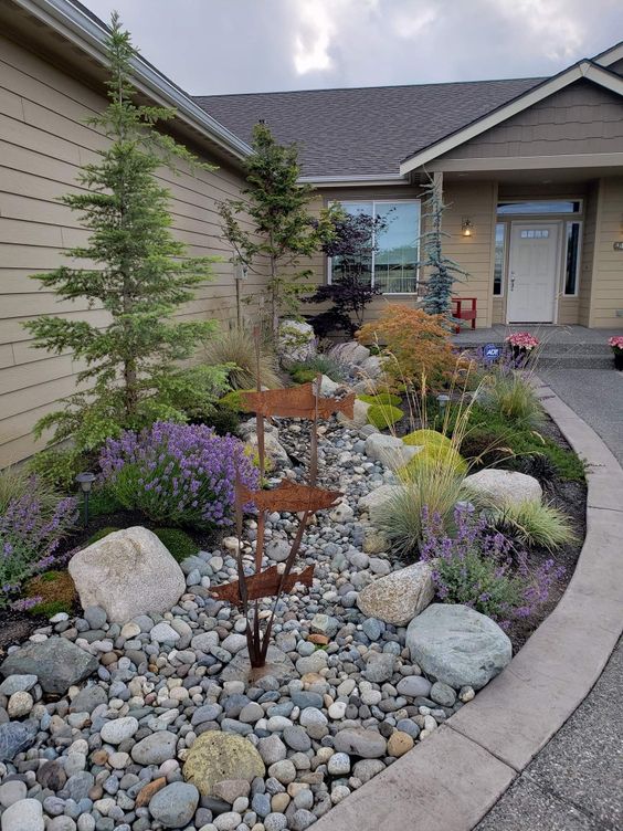 front yard rock bed