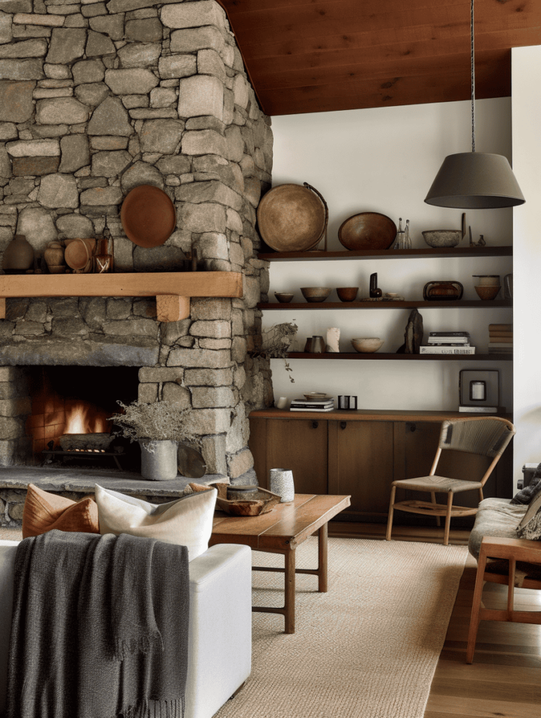 rustic living room fireplace