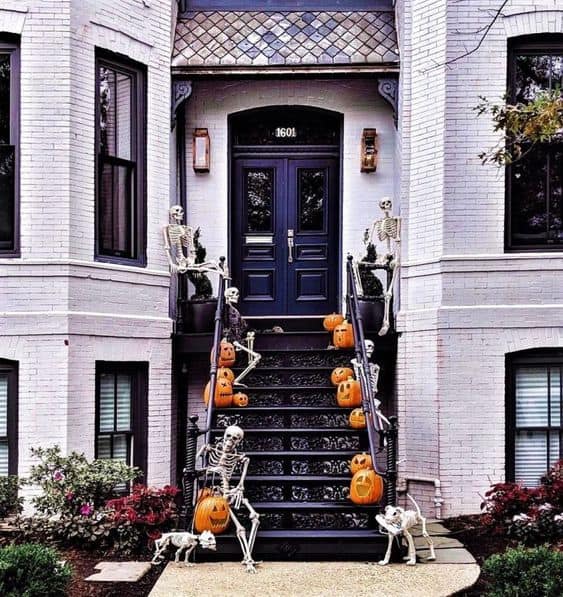 Halloween porch skeletons