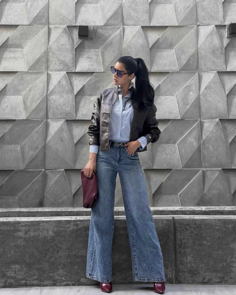 wide leg jeans outfit idea