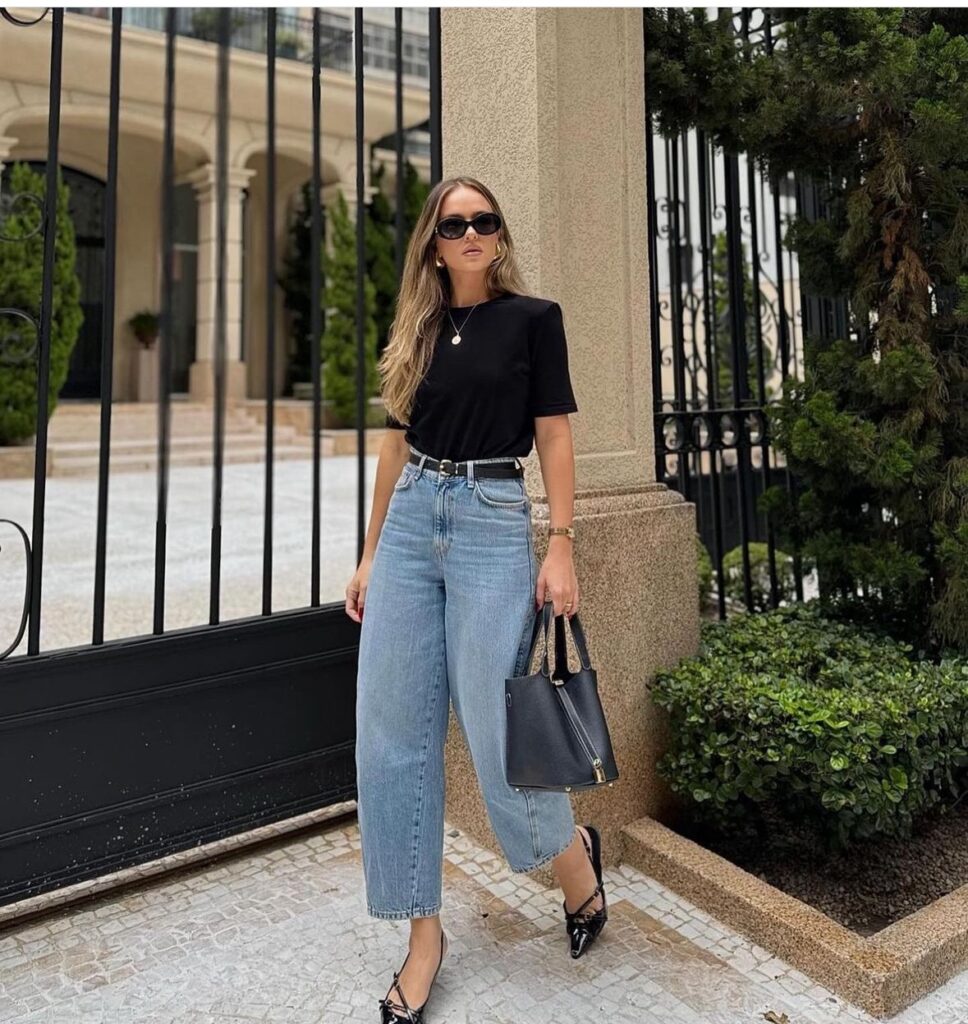 wide leg jean outfit idea